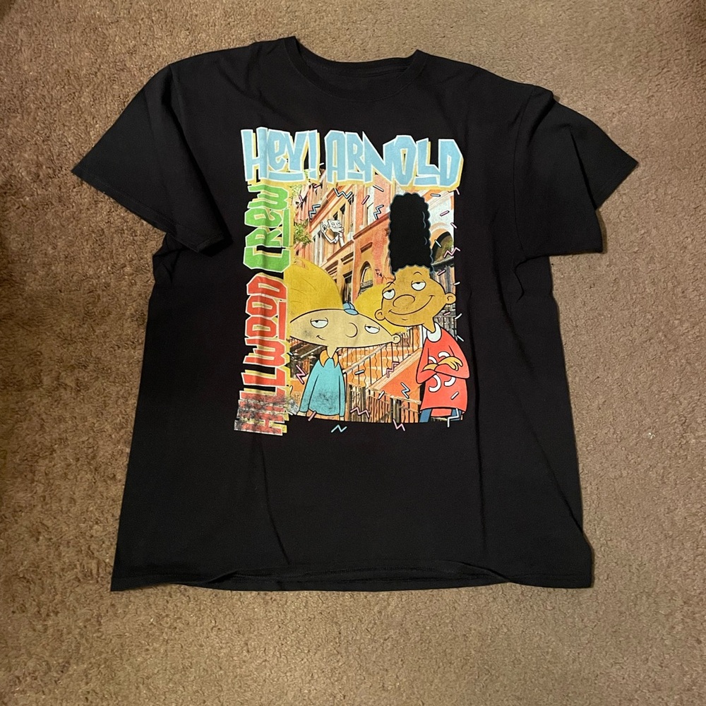Vintage Hey Arnold Nickelodeon Black Graphic 90s T Shirt Top